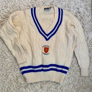 Vintage 100% Wool Peter House Cambridge UK Cricket Cable Knit Sweater Preppy XL